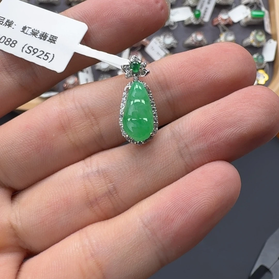 翡翠银S925镶嵌戒指天然缅甸翡翠A货