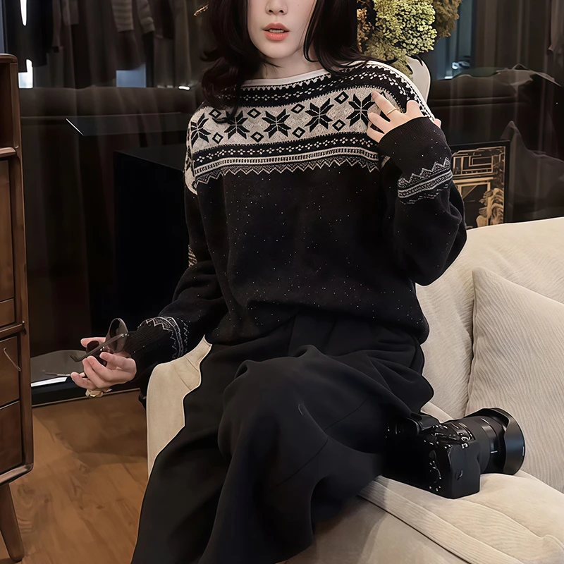 慵懒风秋冬洋气针织衫2025年新款圆领百搭潮流女装休闲风显瘦上衣