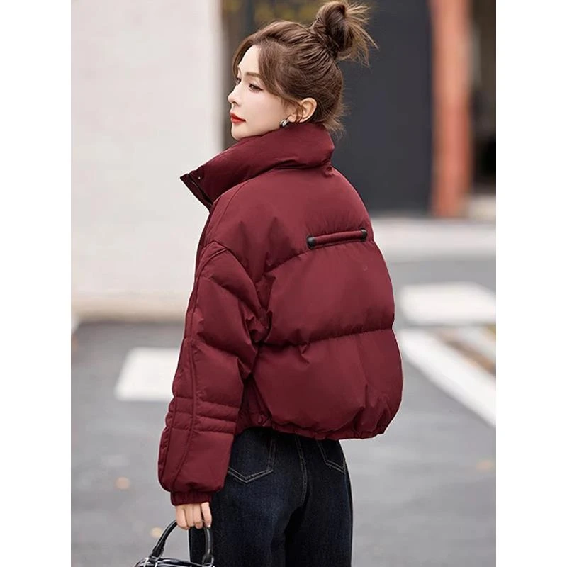 安哥拉红短款羽绒服女小个子冬装2025新款韩版时尚立领白鸭绒外套