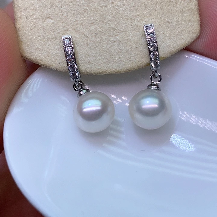 银S925镶嵌耳饰淡水珍珠