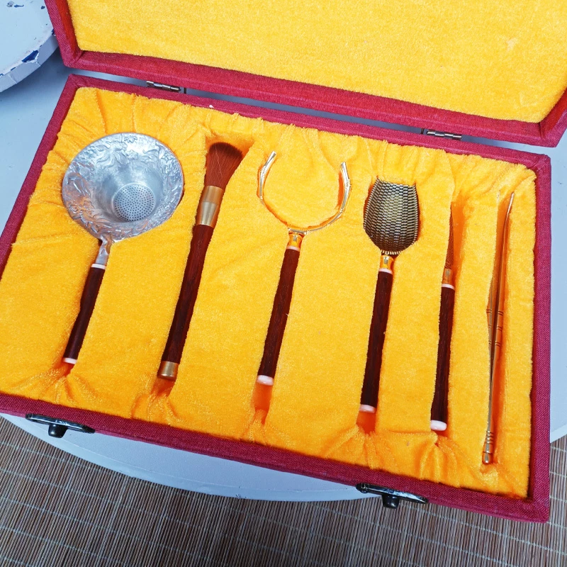 印度小叶紫檀茶道六君子套装功夫茶具配件6君子泡茶工具茶刀勺夹