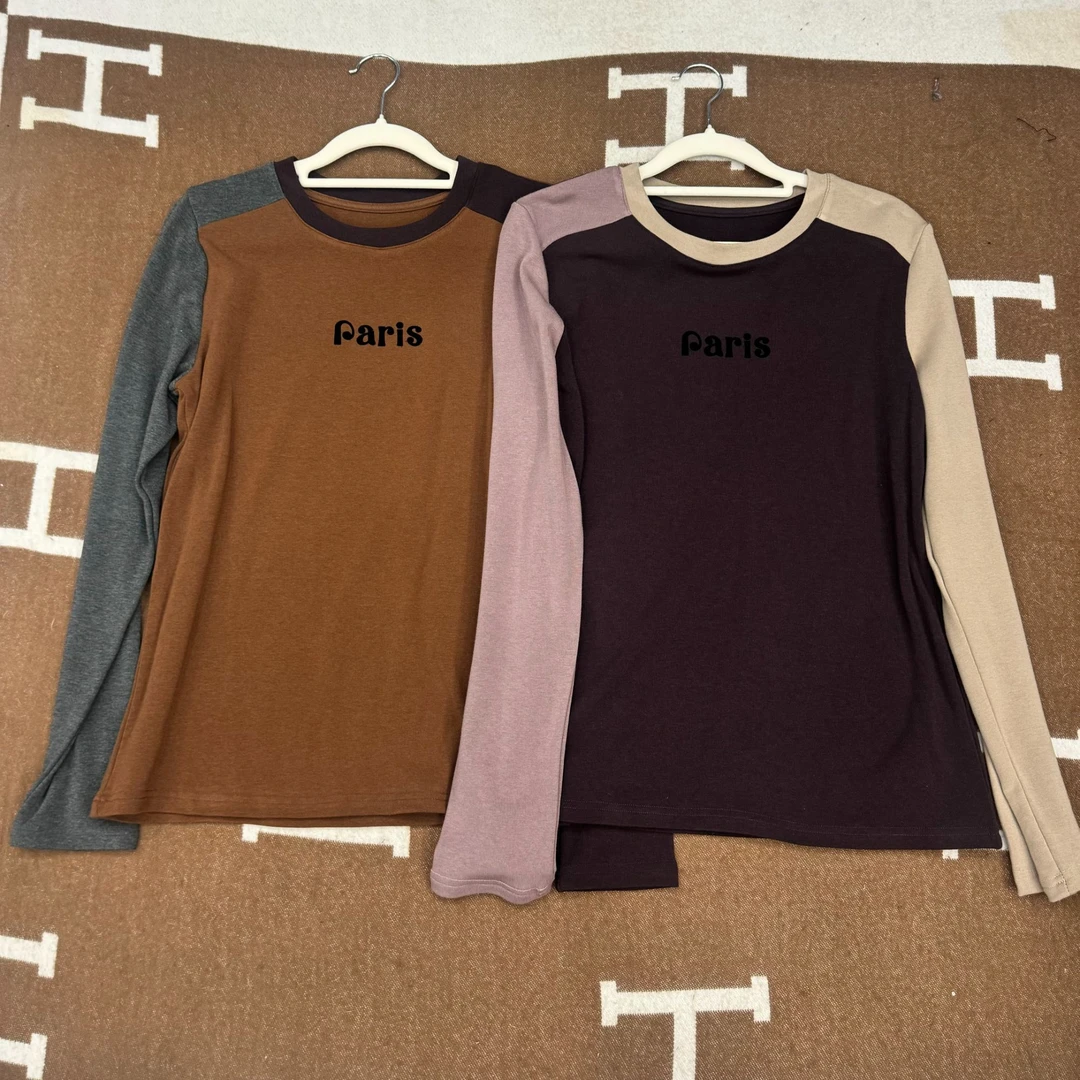 SuSu-215新款撞色拼接圆领打底衫