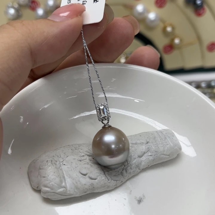 银S925镶嵌海水珍珠颈饰大溪地14-15mm70