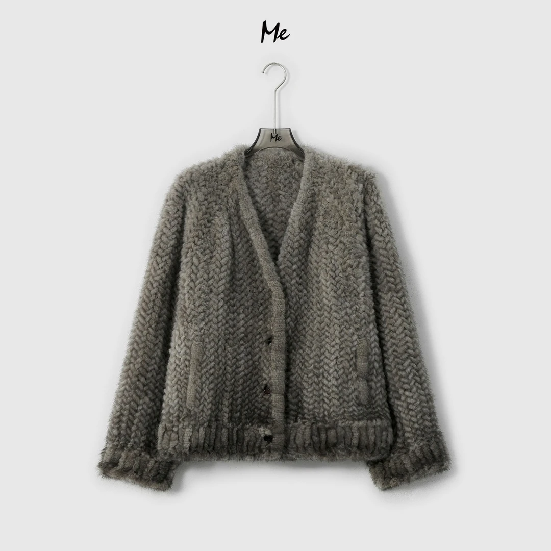 ME【丹麦进口V领编织渐变水貂（纯手工编织）】北欧进口皮草MESA1316