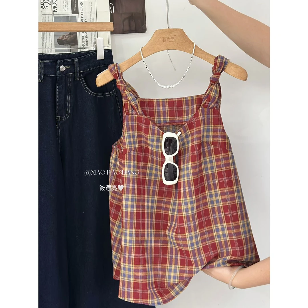 夏季独特多巴胺格子背心吊带女春夏日外穿无袖上衣6533-1#0.13