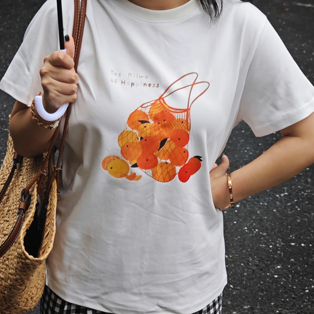 LOV3水果橘子短袖2025夏季新款时尚清爽百搭圆领设计师大码遮肉