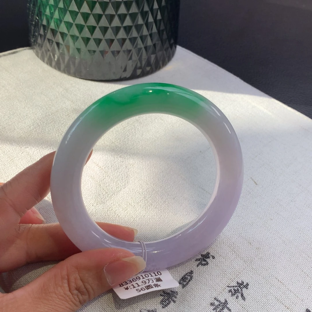 翡翠手镯未镶嵌春彩圆条翡翠手镯56圈