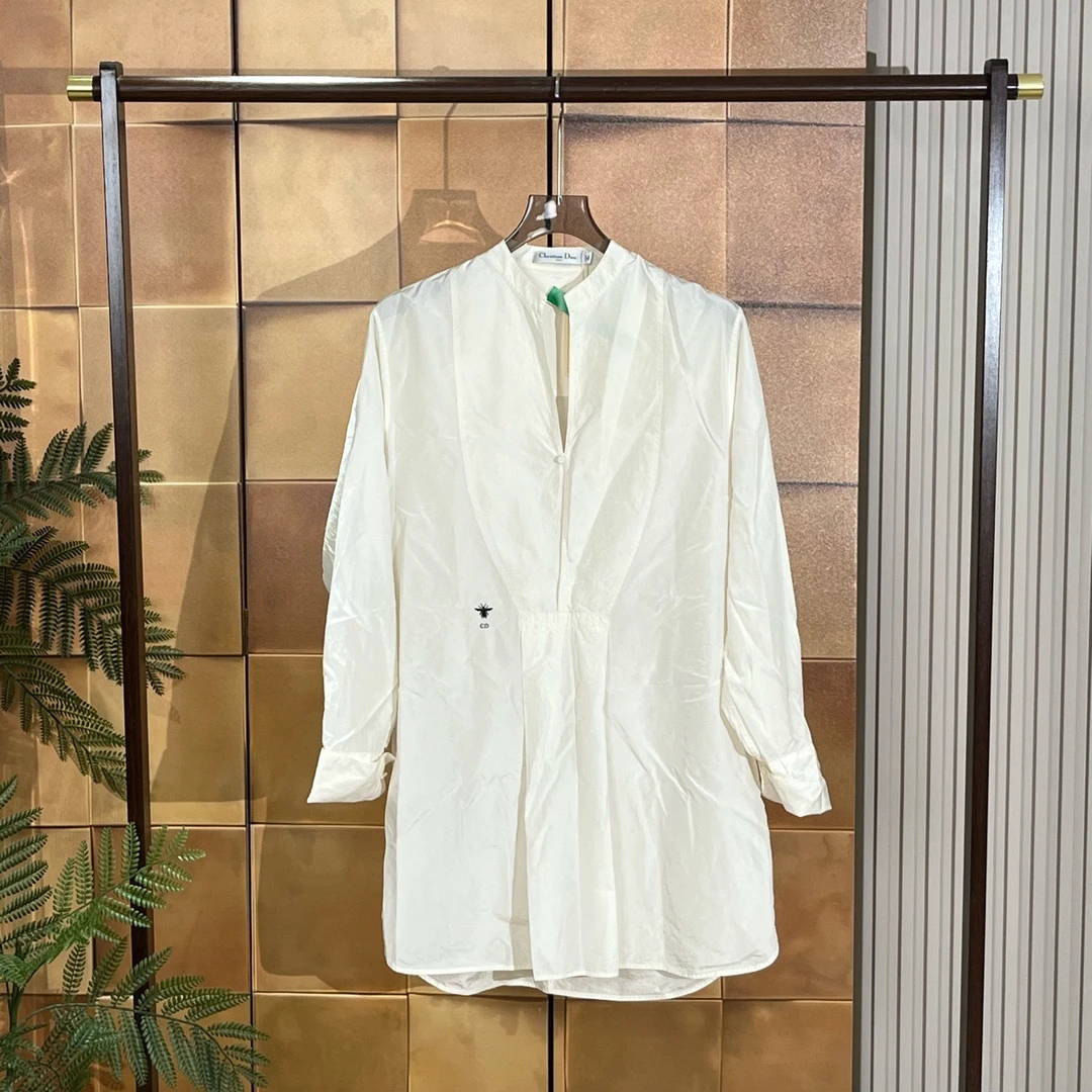 99新 DIOR/迪奥 米色桑蚕丝刺绣小蜜蜂连衣裙/40码/99新/28133