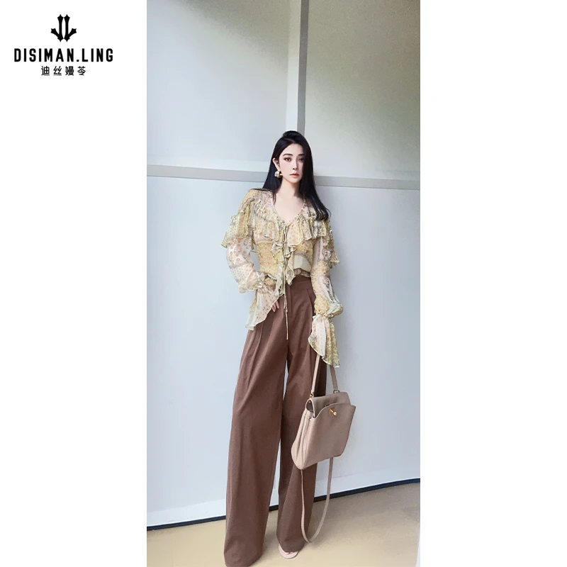 迪丝嫚苓咖色裤子直筒时尚休闲夏季百搭复古宽松气质显瘦女士优雅