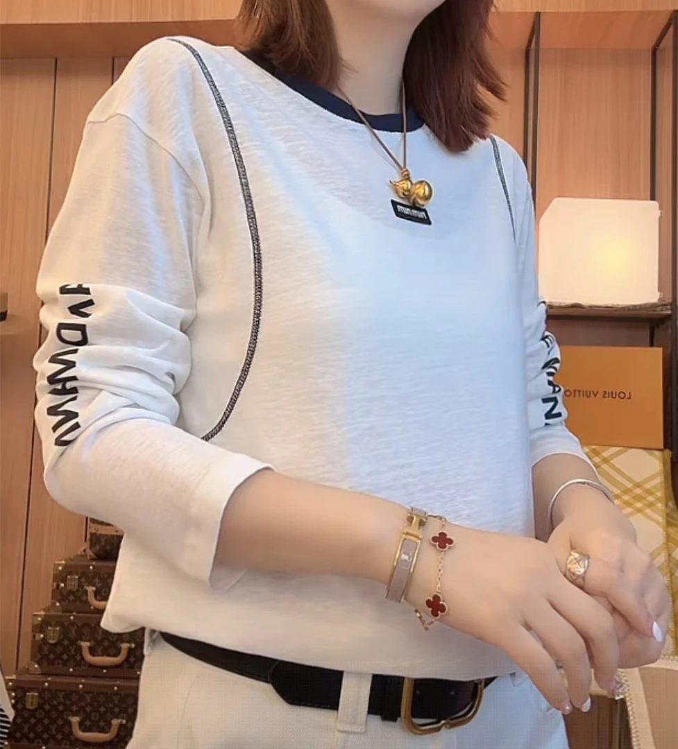 雪姐服饰「mln字母T恤」时尚字母拼接百搭圆领打底衫T恤长袖
