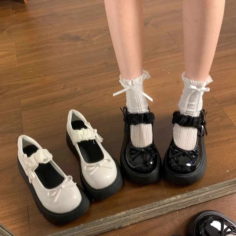 甜酷蝴蝶结小皮鞋女2025新款夏季日系jk鞋厚底浅口英伦风玛丽珍鞋