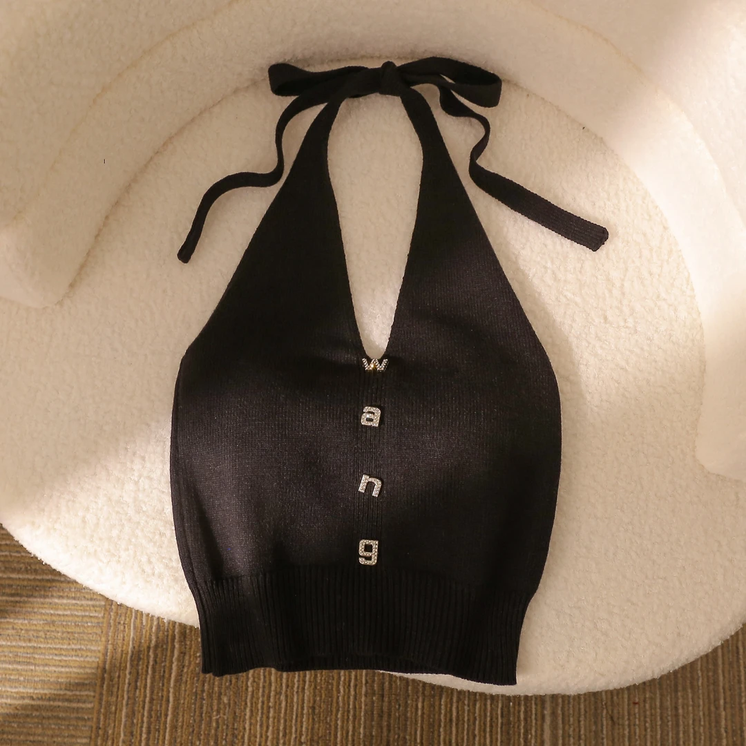 辣妹挂脖吊带上衣女夏季内搭外穿美背修身设计感露肩短款针织背心