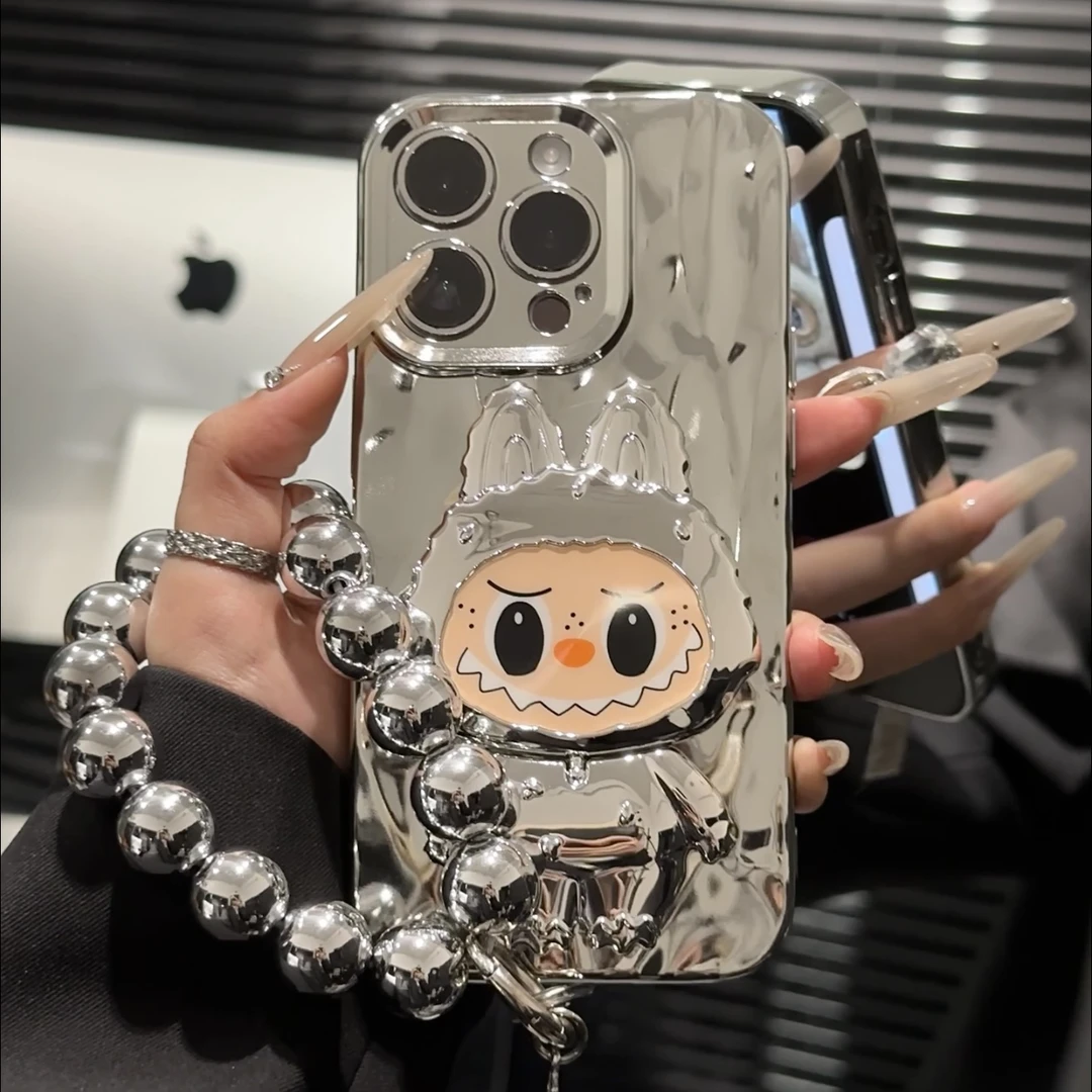 雅天立新款电镀拉布布支架适用苹果16手机壳13promax镜面iPhone15