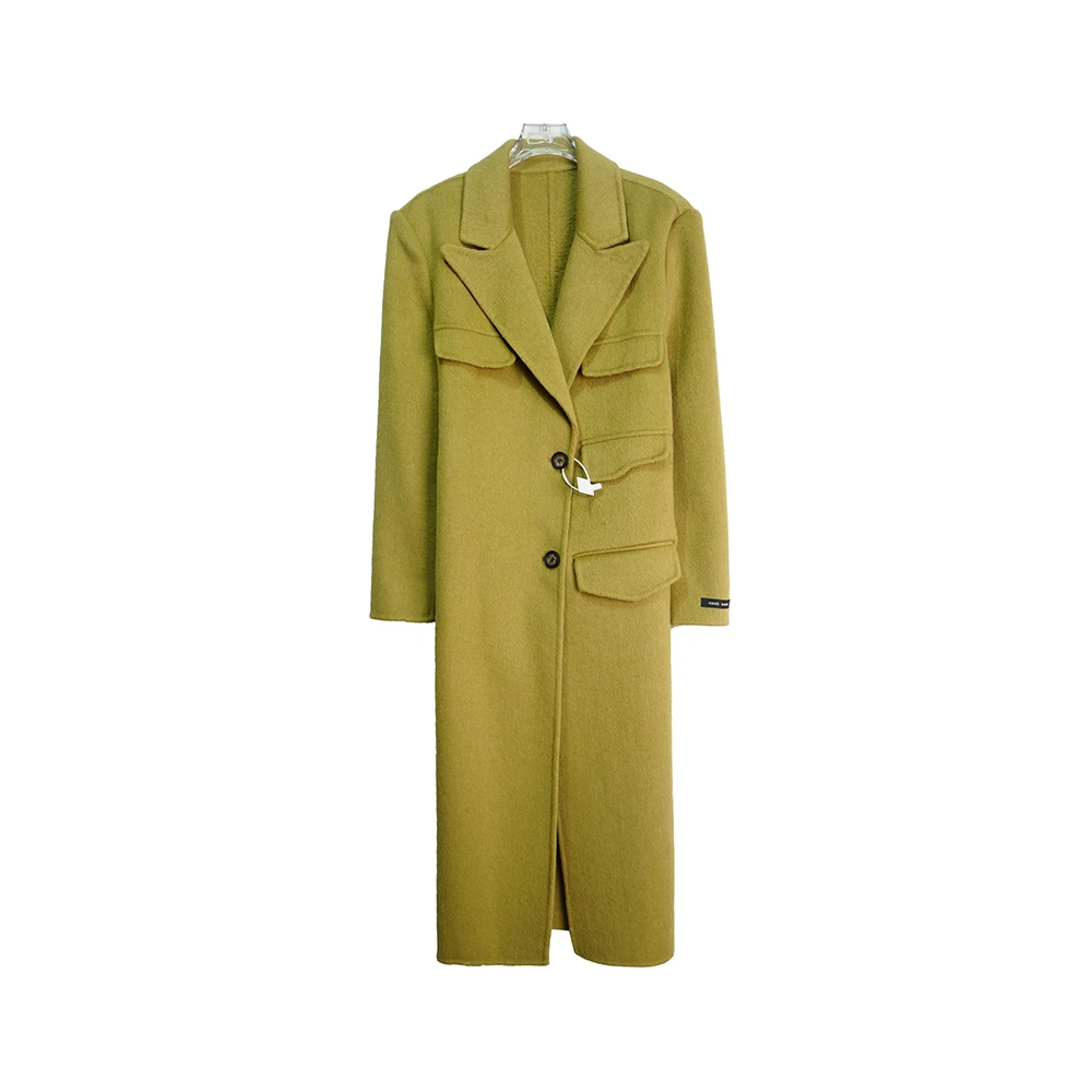 DY23060【上新】赫本风高级感洋气单排扣简约中长款芥末绿外套3D