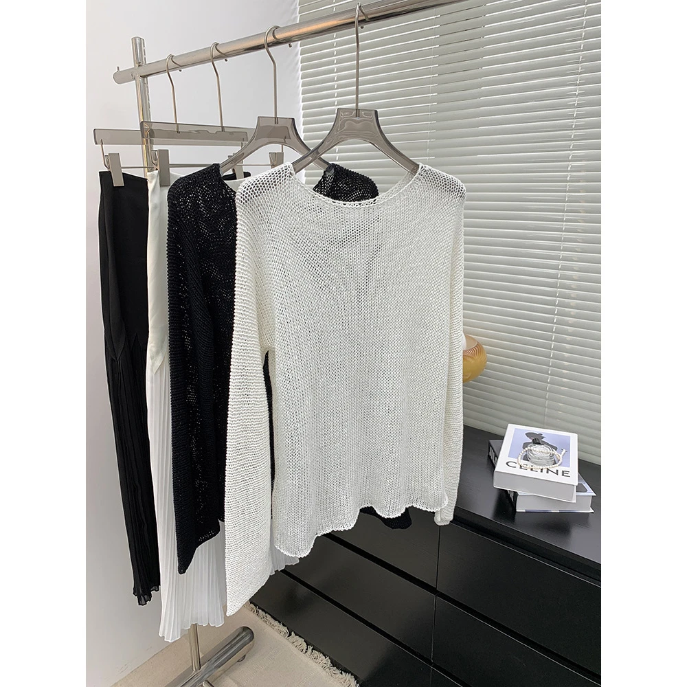 被惊艳到了！巨漂亮！松弛感针织衫女时尚宽松一字领套头长袖上衣秋