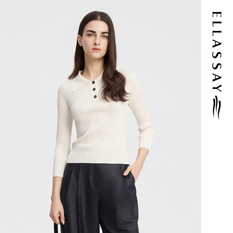 【粉丝专享】ELLASSAY秋季亲肤polo针织衫女EWE343M02200