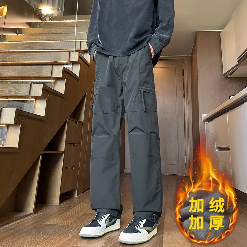 美式防风防水户外加绒加厚直筒裤男士秋冬季休闲裤阔腿多袋工装裤