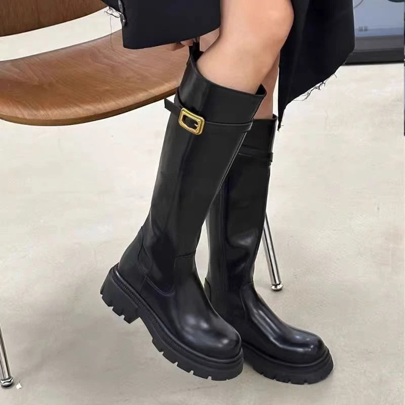 高筒骑士靴女2024年新款秋冬不过膝长筒靴小个子弹力女靴31-588