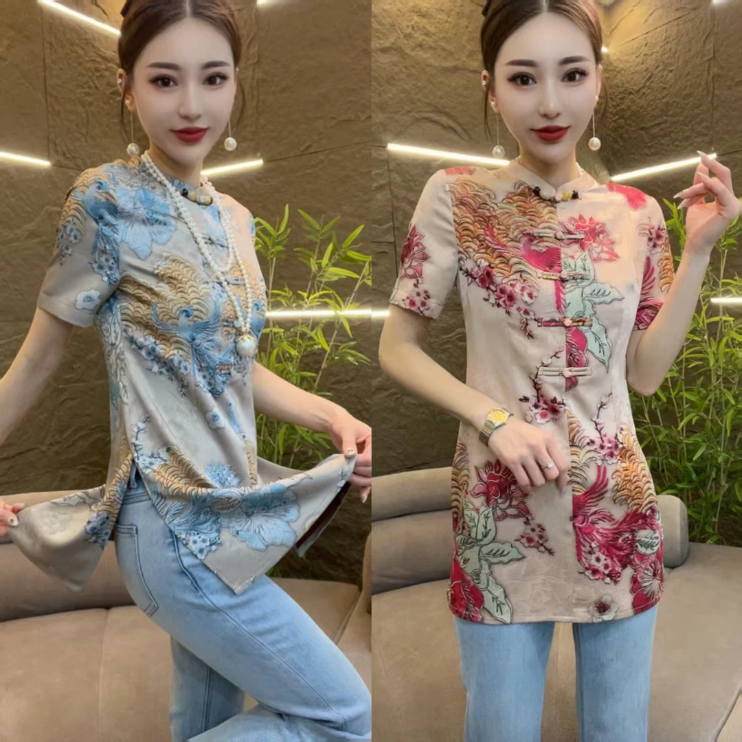 深圳南油乐总5566新中式人丝提花晕染盘扣气质上衣