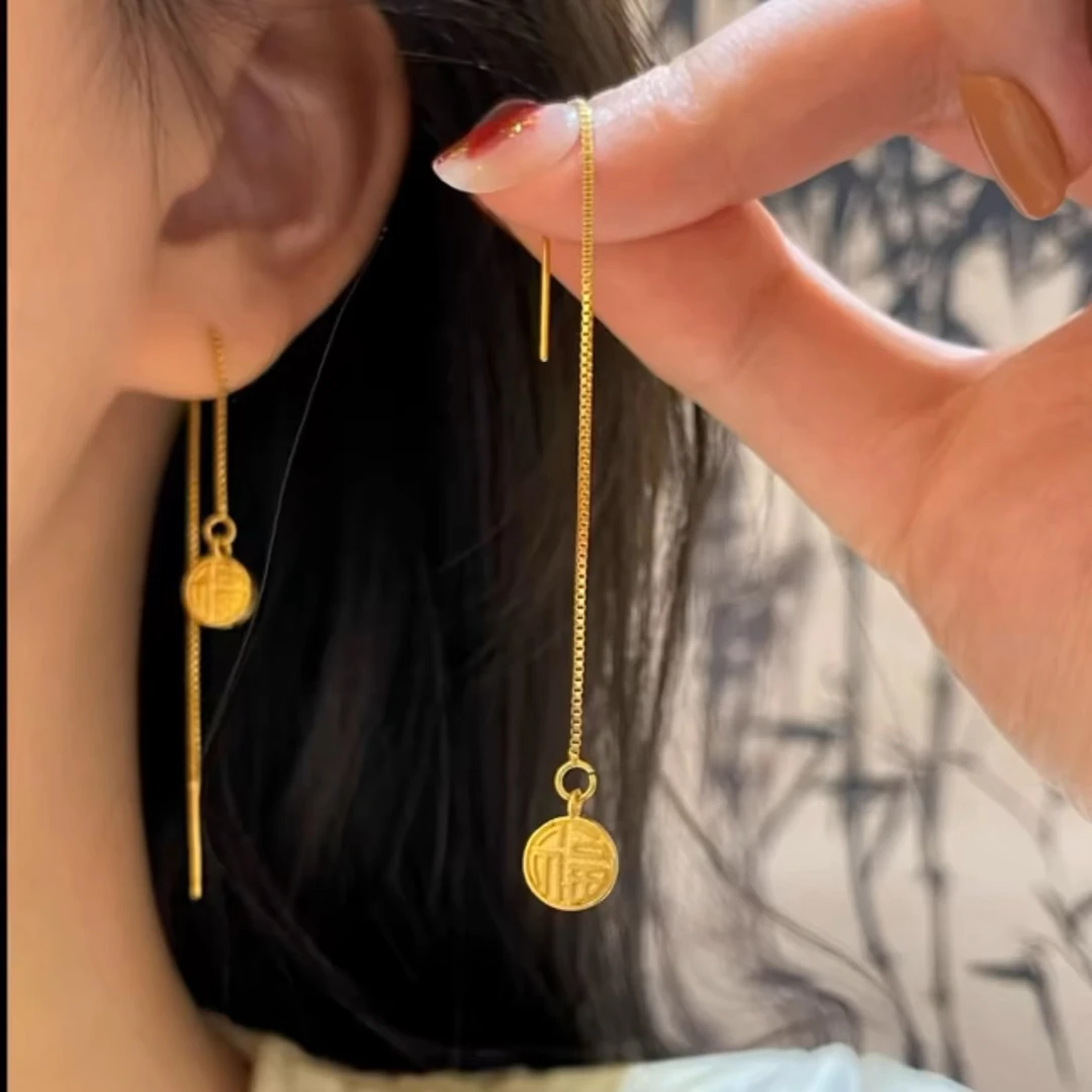 铜合金耳饰 铜合金新款磨砂福字耳线