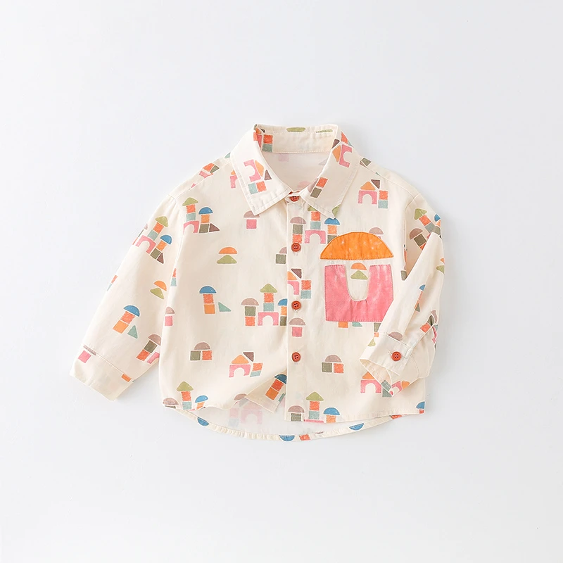 【三叁】儿童衬衫春季新款男童洋气洋气卡通多彩积木外套AW831