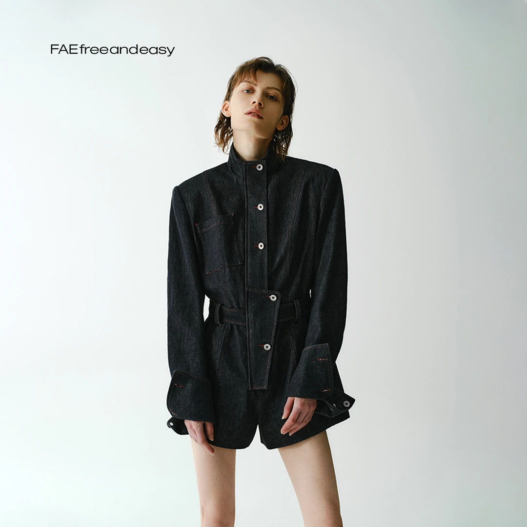 FAEfreeandeasy 无事请揣兜 赤青连体牛仔短裤 B416026