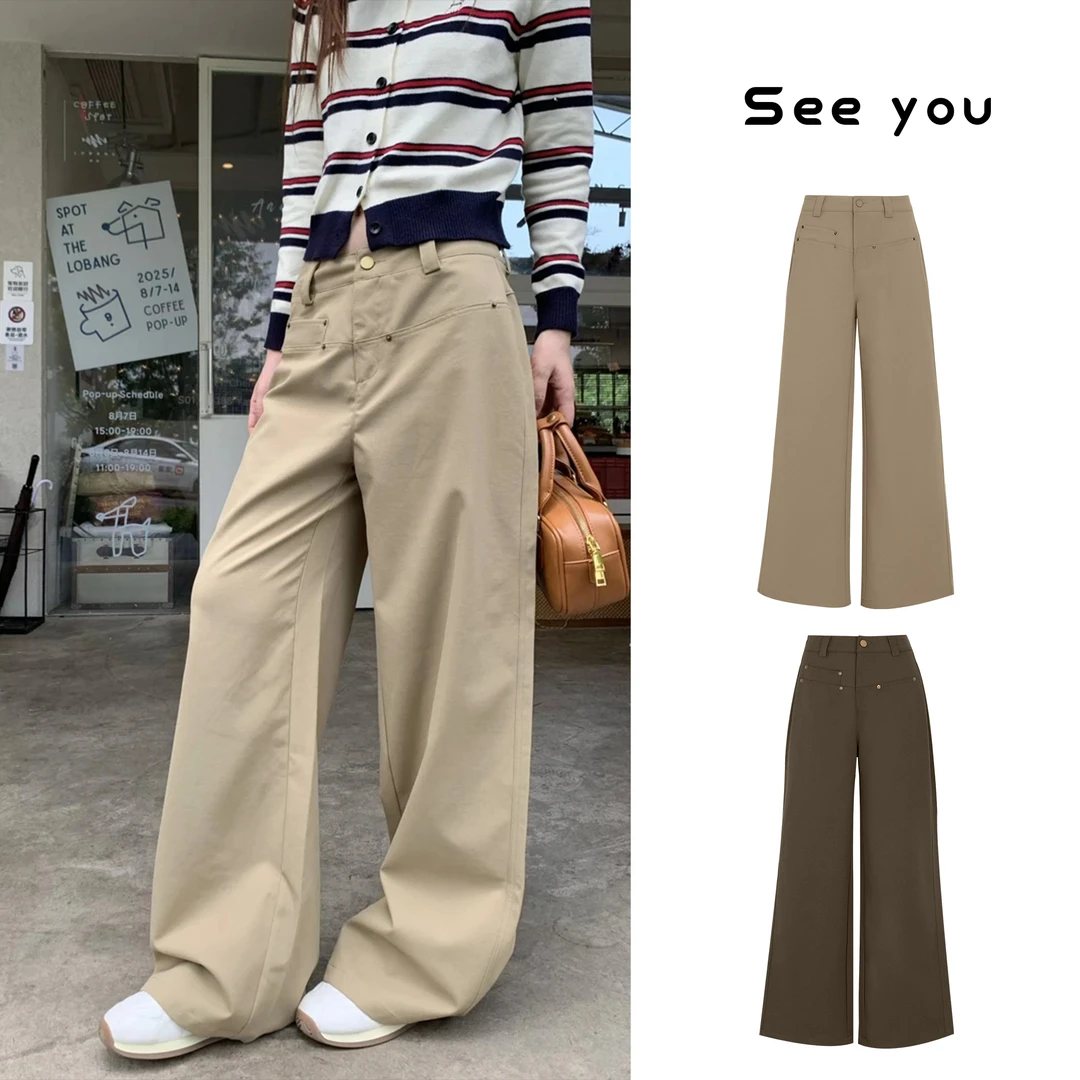 秋季直筒休闲裤女秋水洗复古阔腿裤L1371