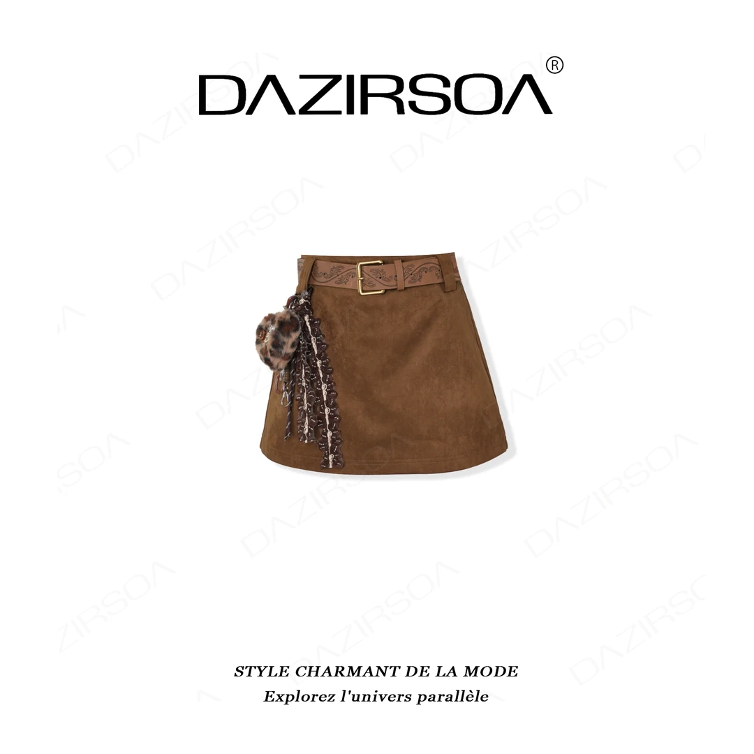 DAZIRSOA/达姿“缥缈音符”时尚百搭拼接豹纹小包鹿皮绒短a裙 AB530