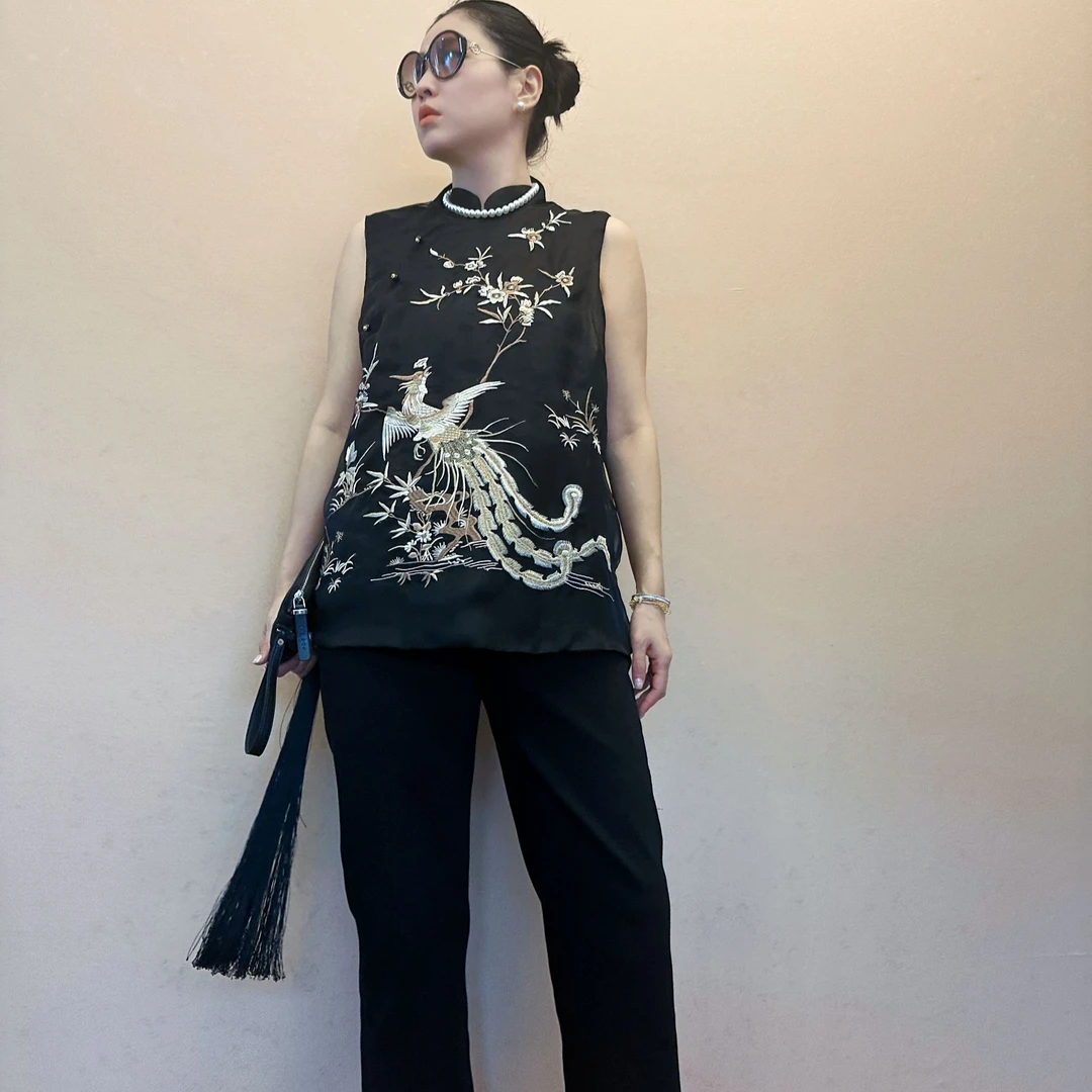 3205｛凤栖芳枝｝新中式高端欧根缎重工刺绣时尚百搭国风马甲
