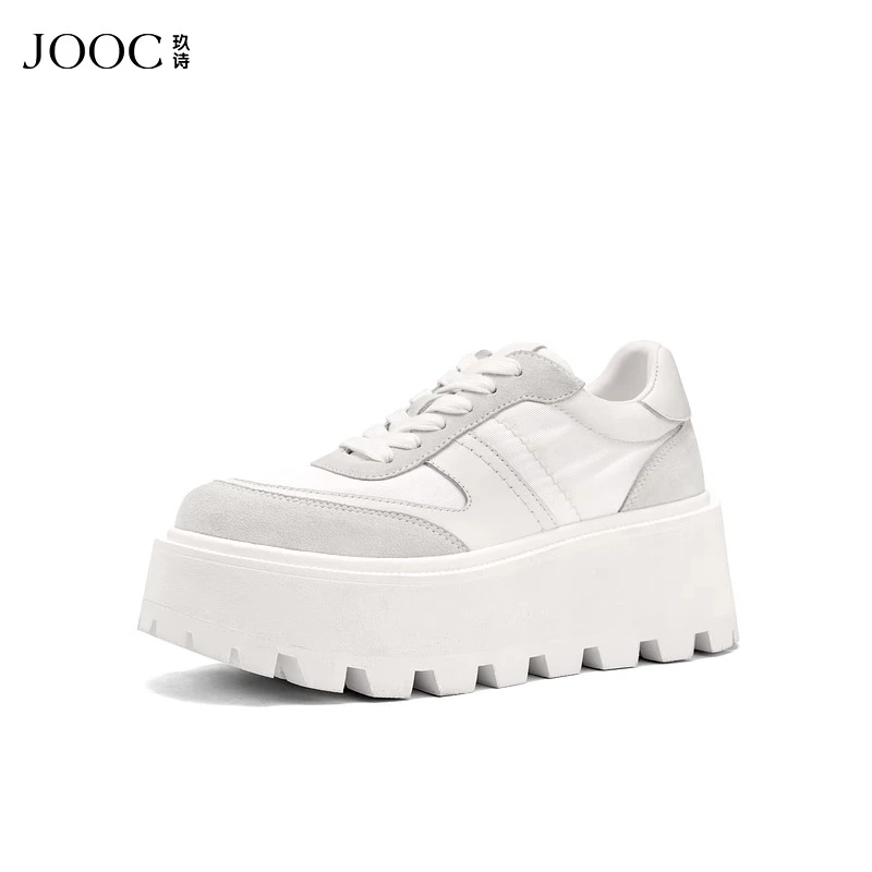 【黑色幽默】JOOC玖诗增高板鞋女2025春季新款黑色百搭厚底休闲鞋