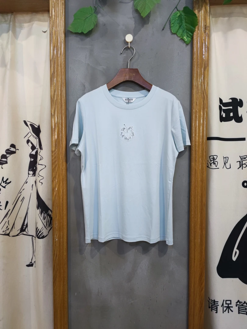 麦寻TXSFS21A夏季新款浅水晶蓝女士短袖T恤上衣