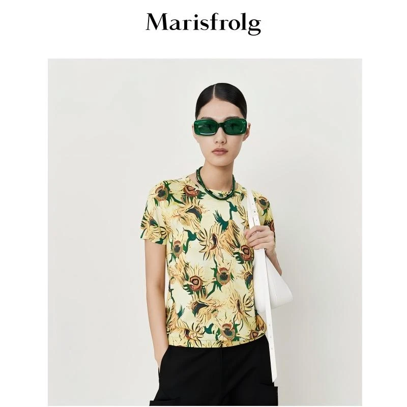 玛丝菲尔夏款春季时尚V领针织满印极简风夏季休闲风A1CX2864M