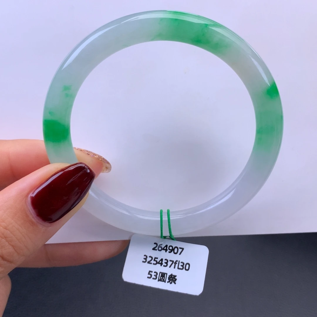 翡翠未镶嵌手镯冰飘翠细圆条手镯