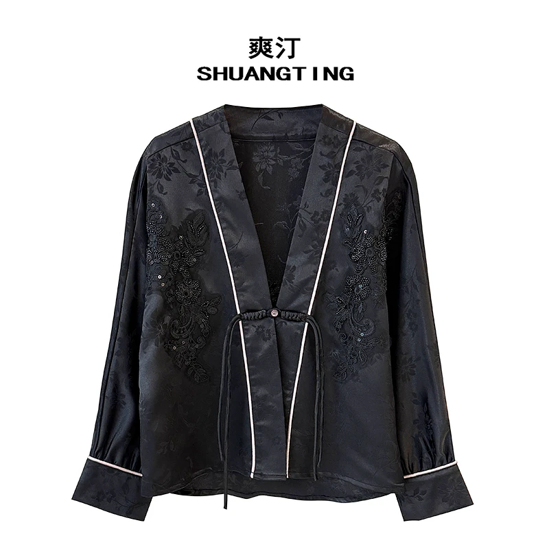 Jokara/丘可儿【生如夏花】新中式衬衫气质长袖开衫印花提花防晒衫