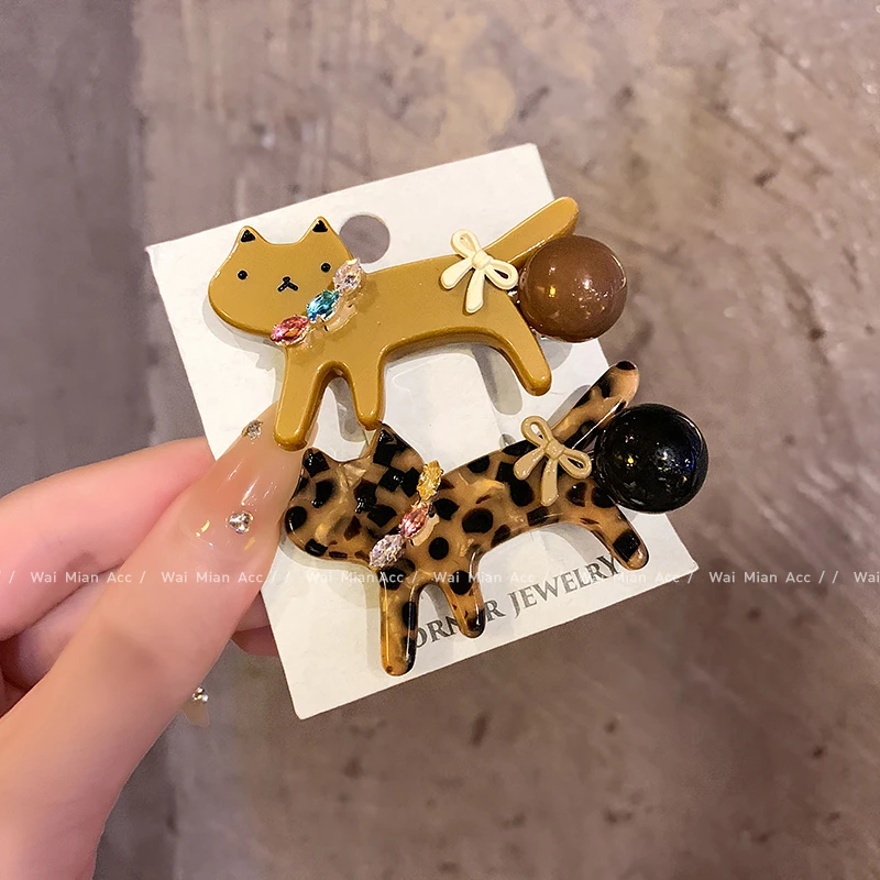 卡通可爱猫咪发夹发卡女高级感甜美豹纹鸭嘴夹边夹新款刘海碎发夹