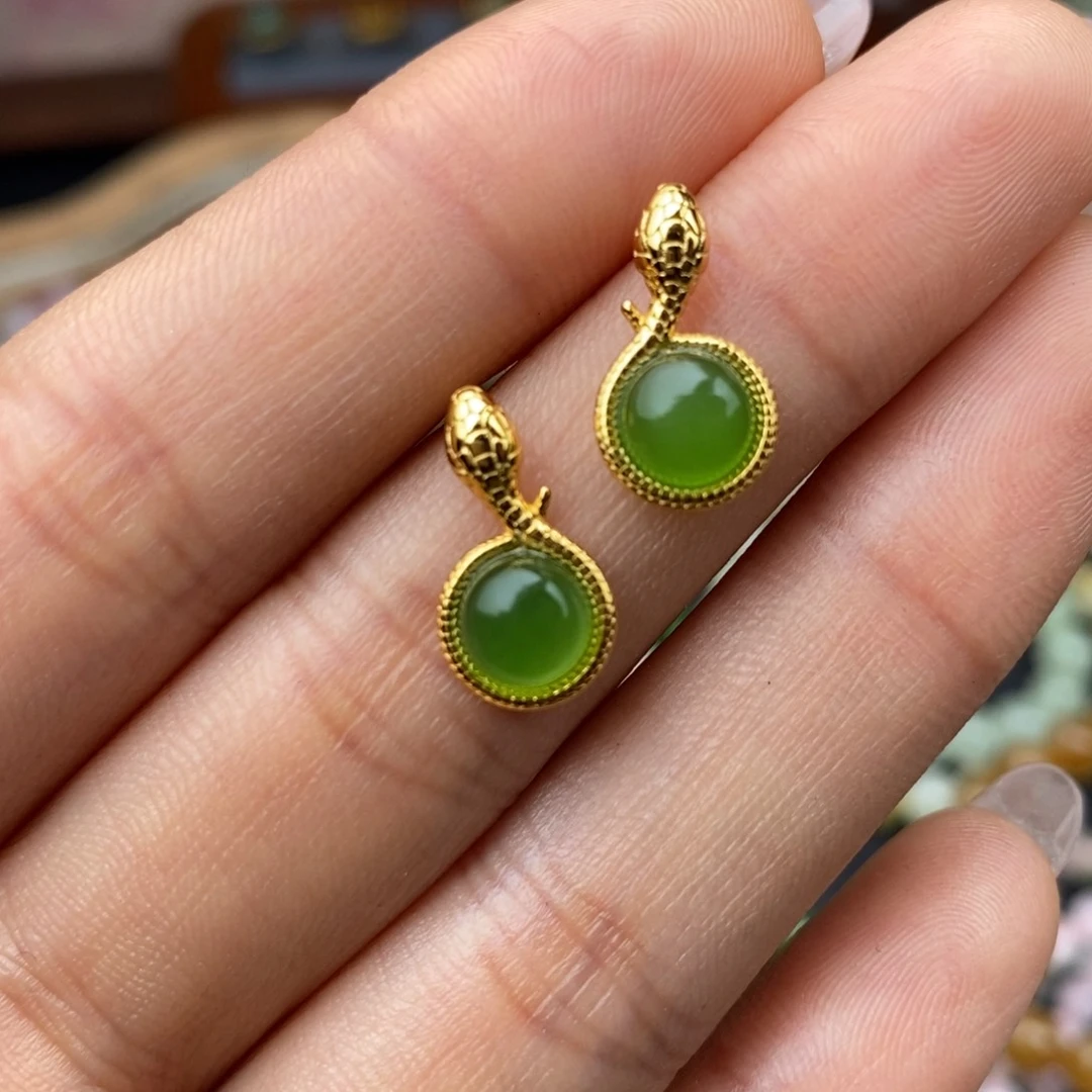 和田玉冰底辣绿腰缠万贯银S925镶嵌我***啊