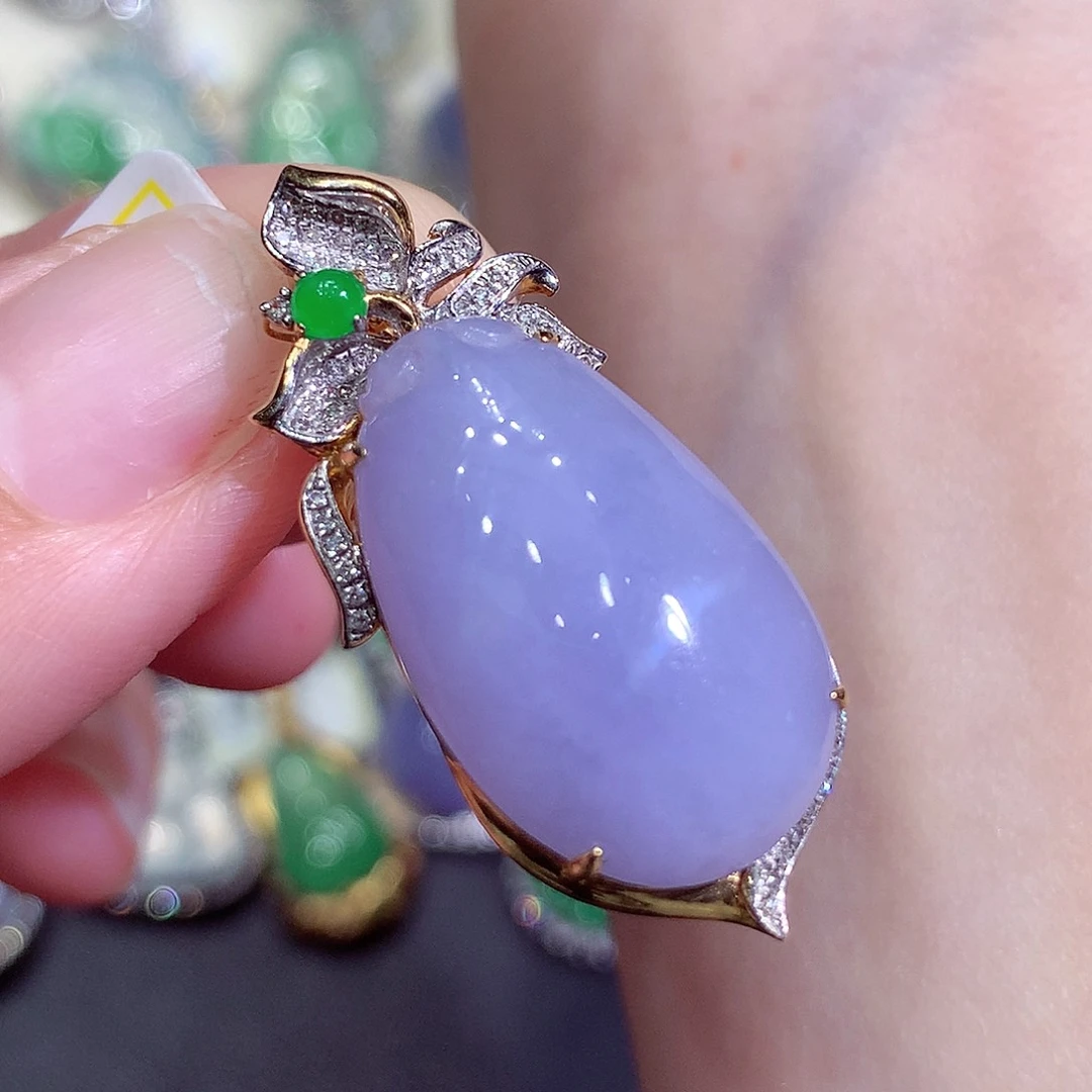 翡翠18K金镶嵌吊坠(不含链)