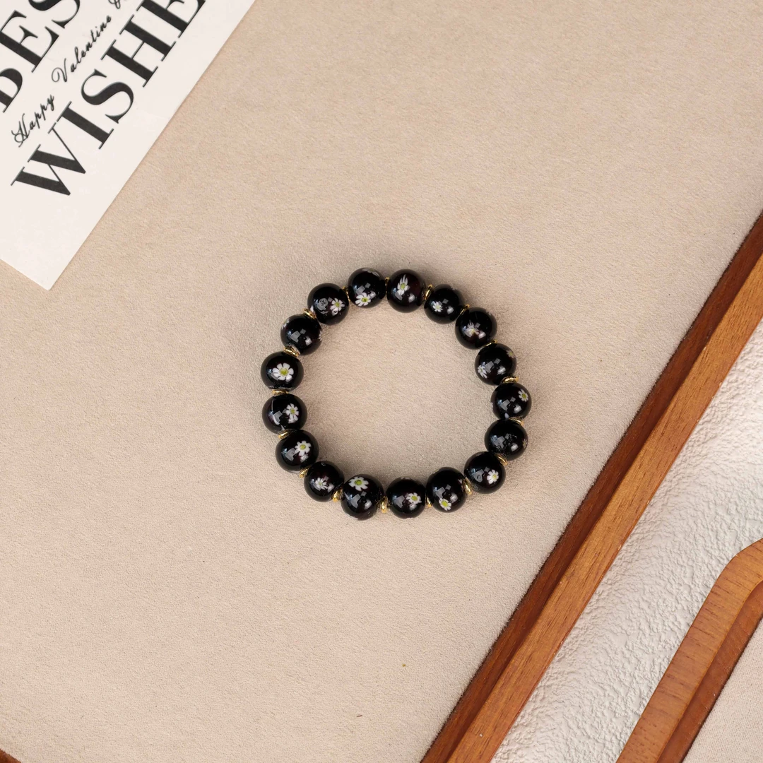 合金手链 LZ4240-1黑色内展花万花满串手链