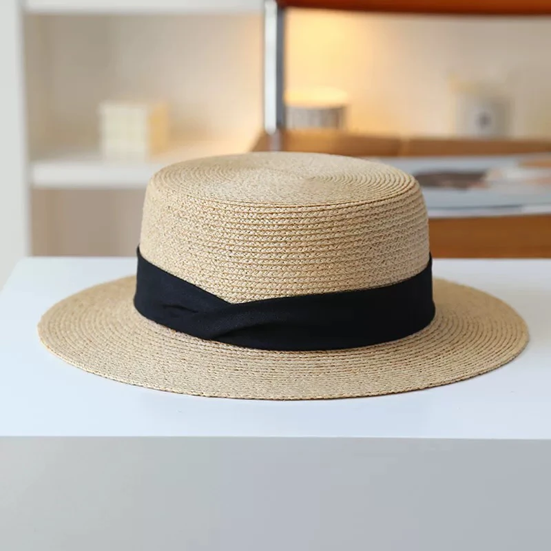 秋印  海边旅行网红休闲度假拉菲草平顶草帽子女防晒遮阳显脸小夏