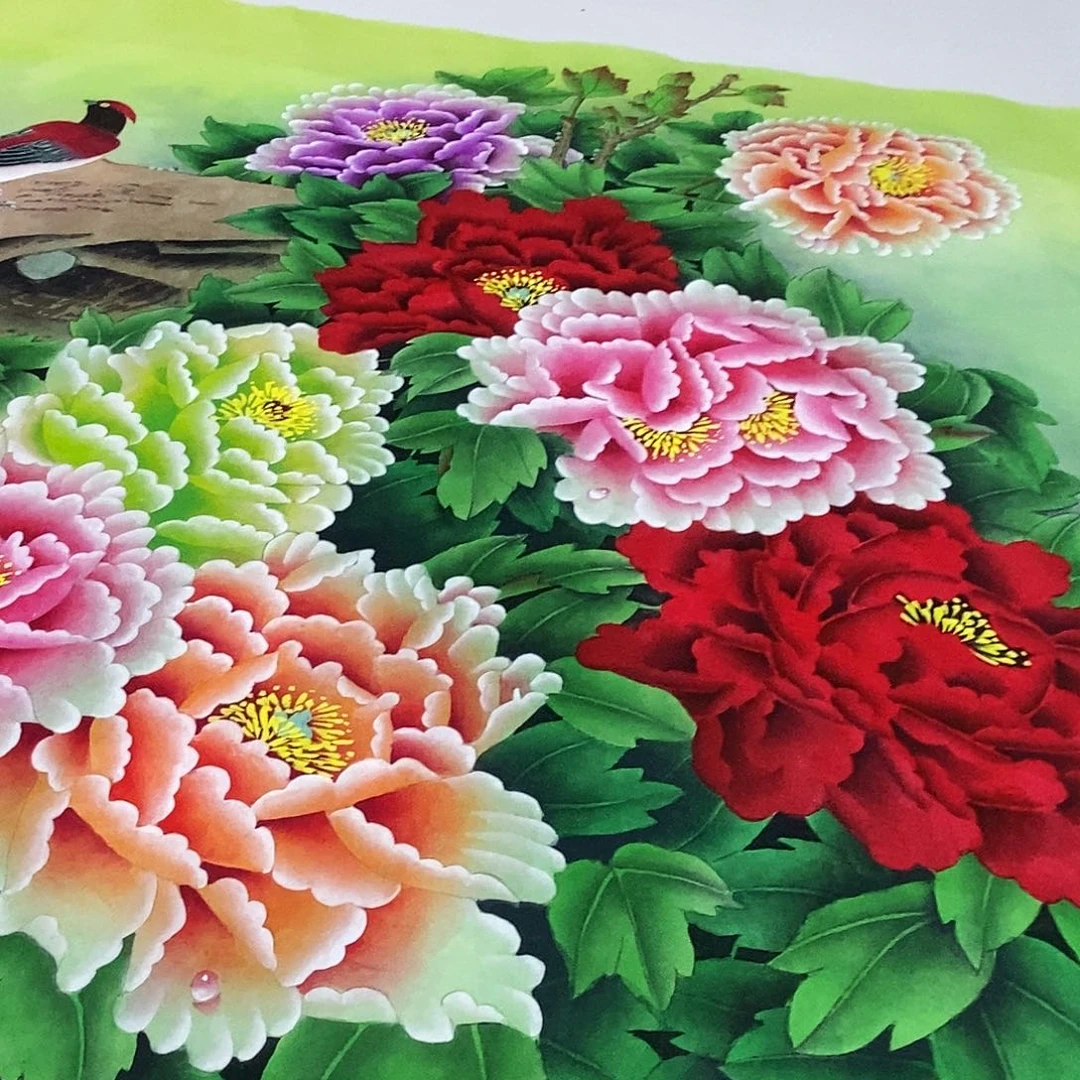 国画手绘工笔牡丹