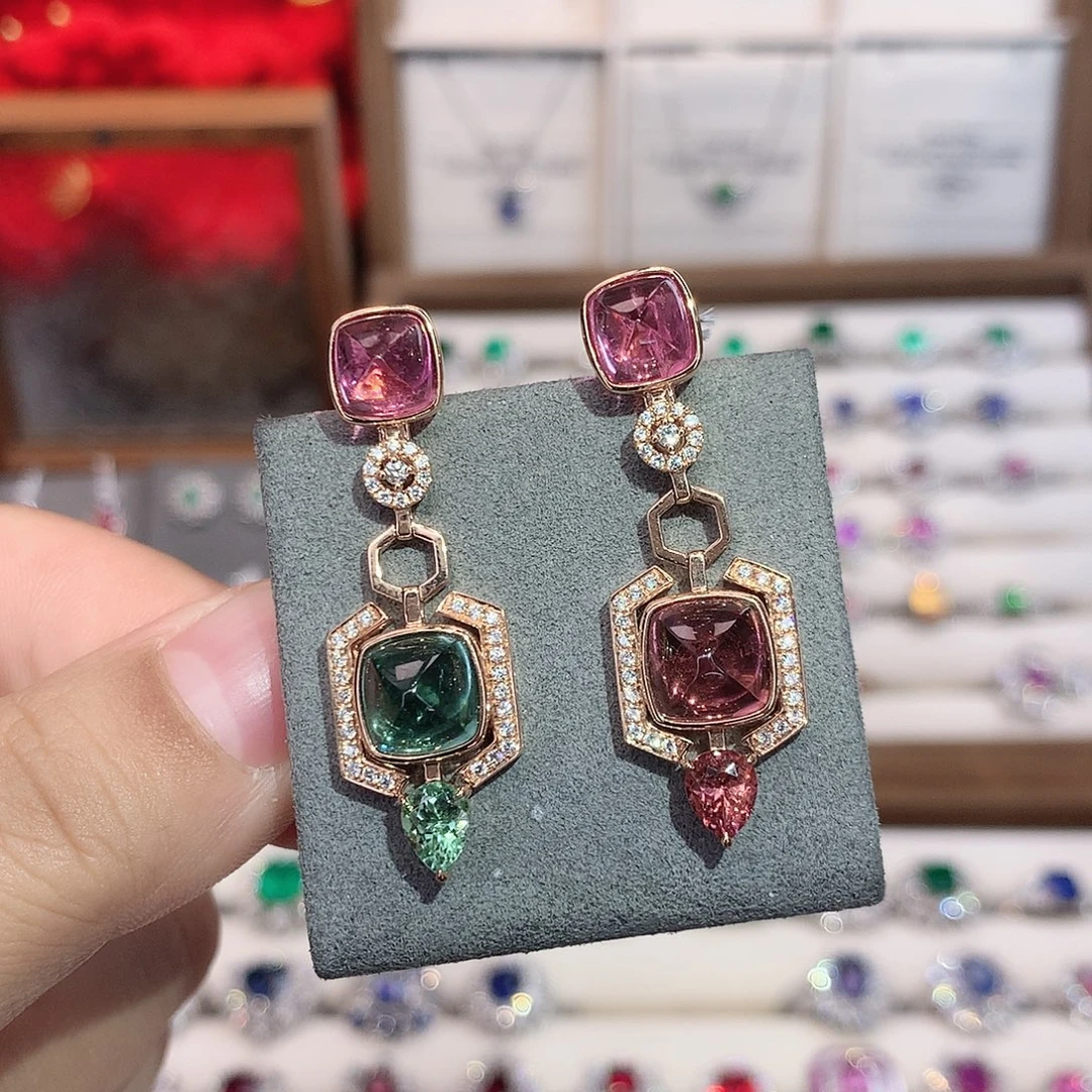 碧玺耳饰18K金镶嵌12.4ct/七天无理由