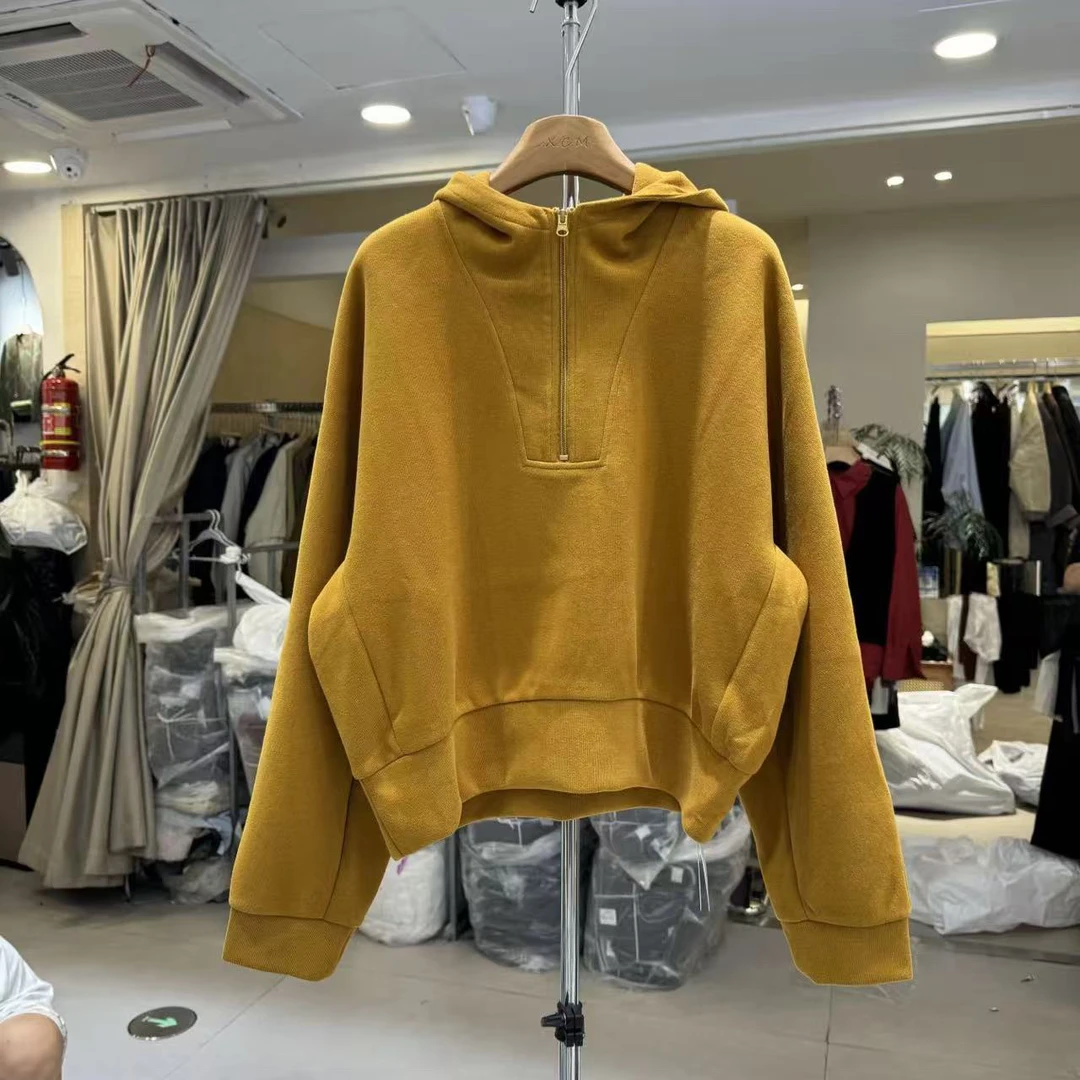 【OZZ—3191】女拉链连帽长袖慵懒风上衣休闲卫衣秋季休闲风半拉链