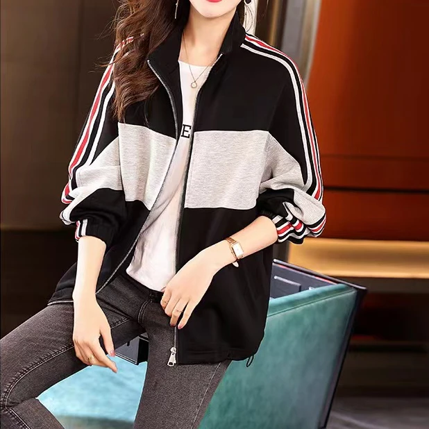 【春季穿搭】韩版拼接洋气百搭拼色立领休闲长袖外套DH1753