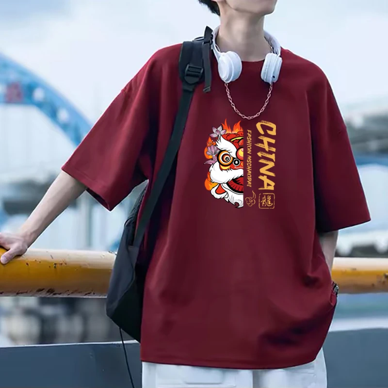 纯棉红色本命年短袖t恤男女同款潮牌青少年男生宽松大码上衣半袖