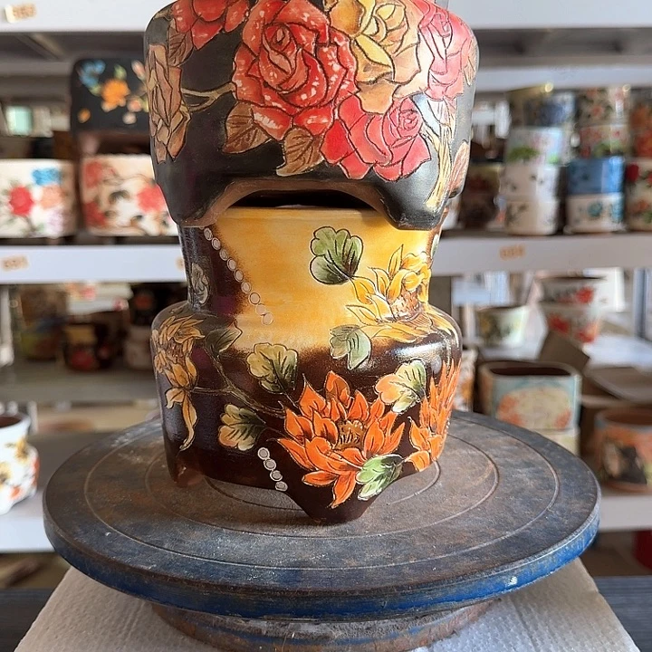 春***姐紫砂花盆景德镇陶瓷美术