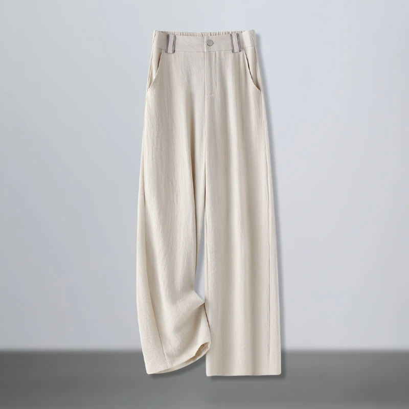 亚麻阔腿裤女士夏季2025新款高腰垂感宽松显瘦百搭休闲窄版直筒裤