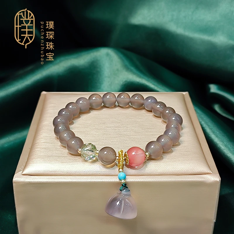 原创灰玛瑙莲蓬手串女款吉祥礼物送女友-SL037