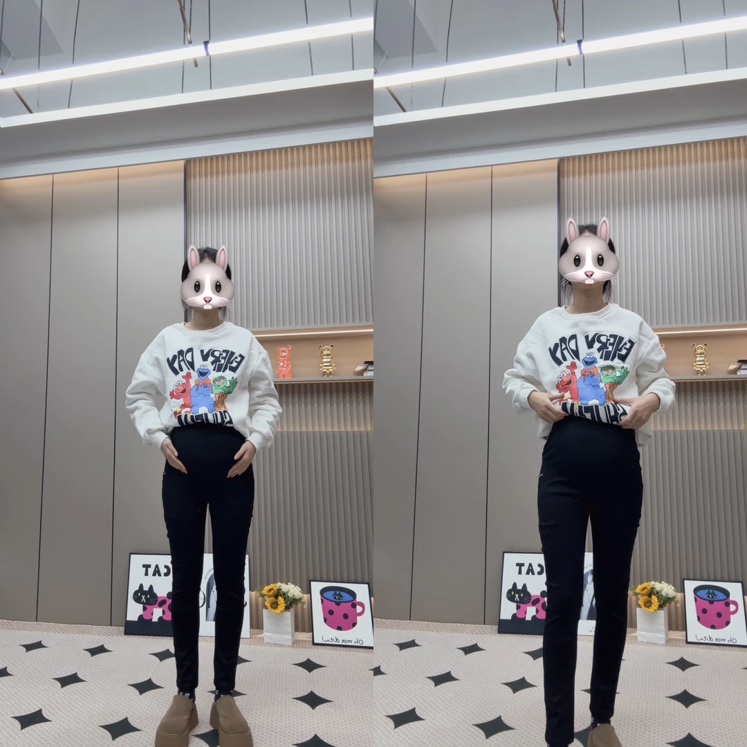 孕妇舒适透气不紧绷字母标可调节棉弹裤