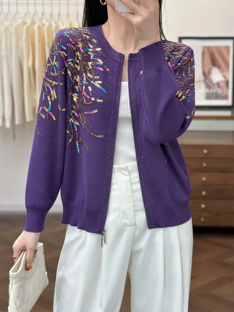 89156领美和韵上新女装洋气女士气质 长袖百搭宽松开衫重工秋季