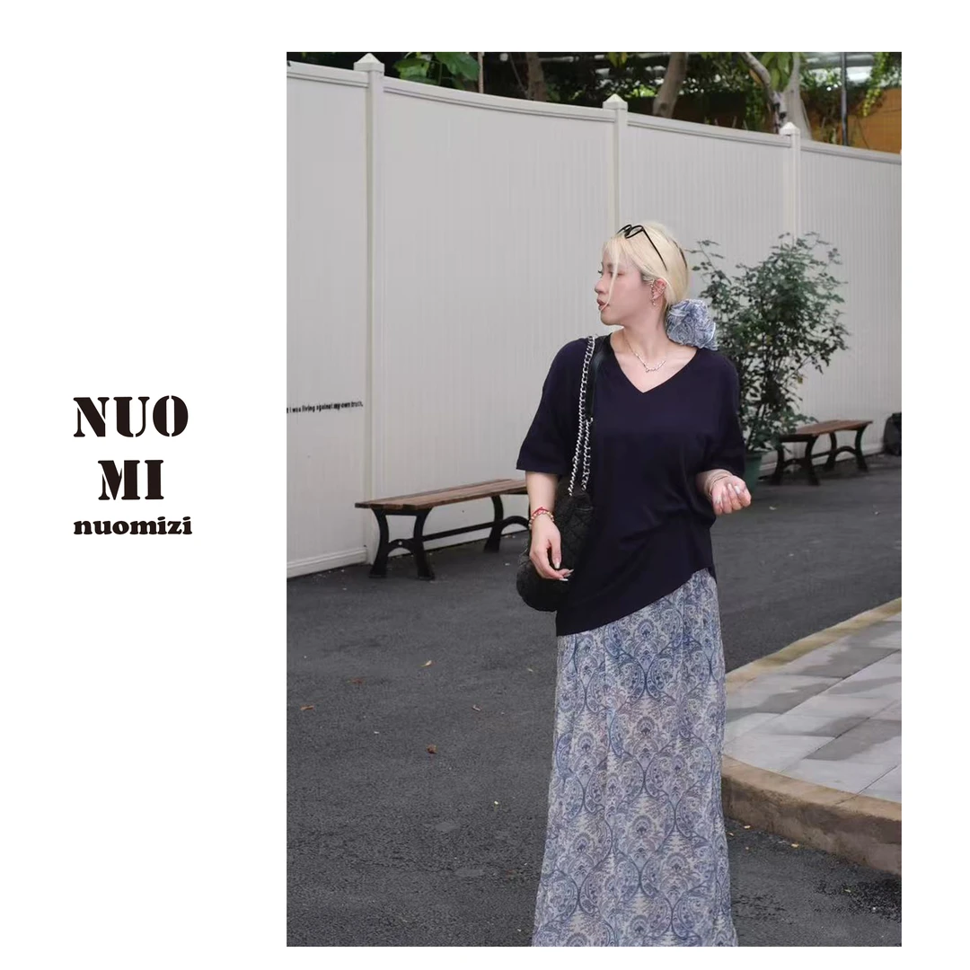 糯米子[松弛感]夏日新款气质慵懒风T恤2025设计感简约百搭上衣女